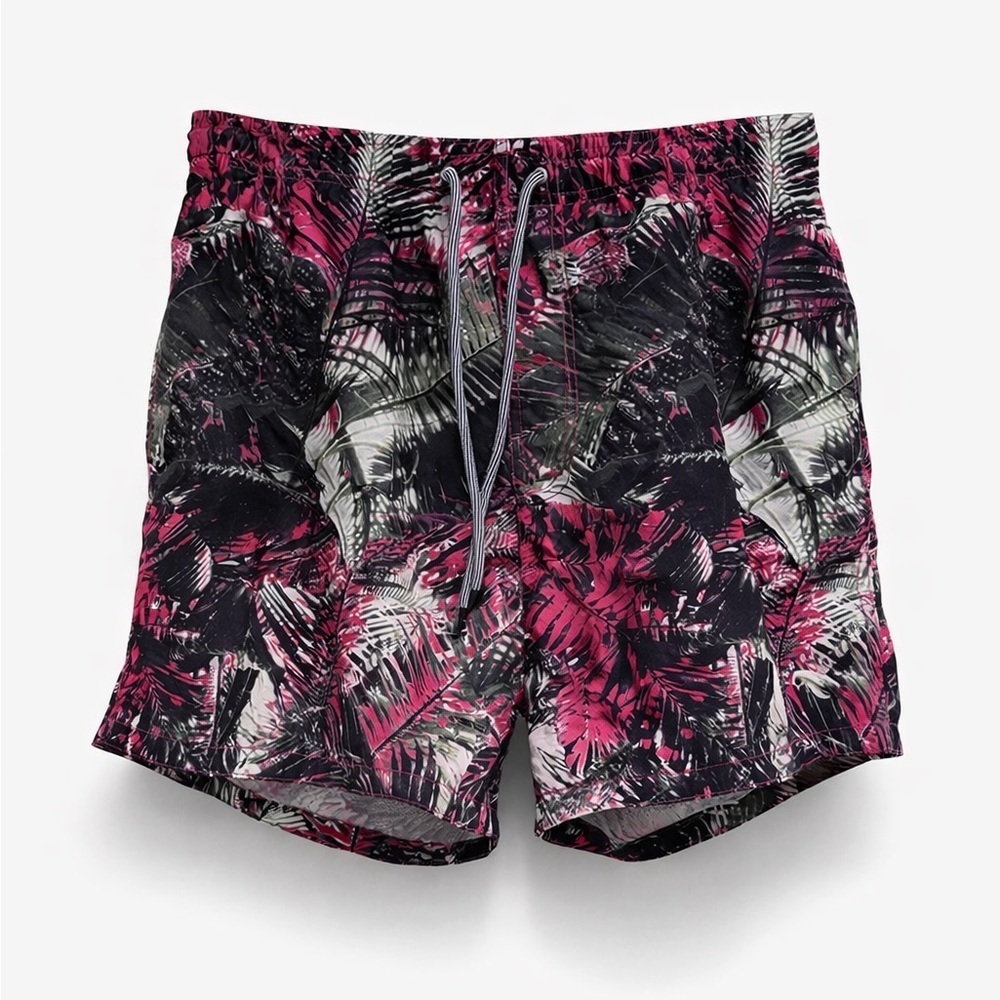 Ted Baker Men’s Tropical Floral Swim Trunks Pink Black Size 3 Medium